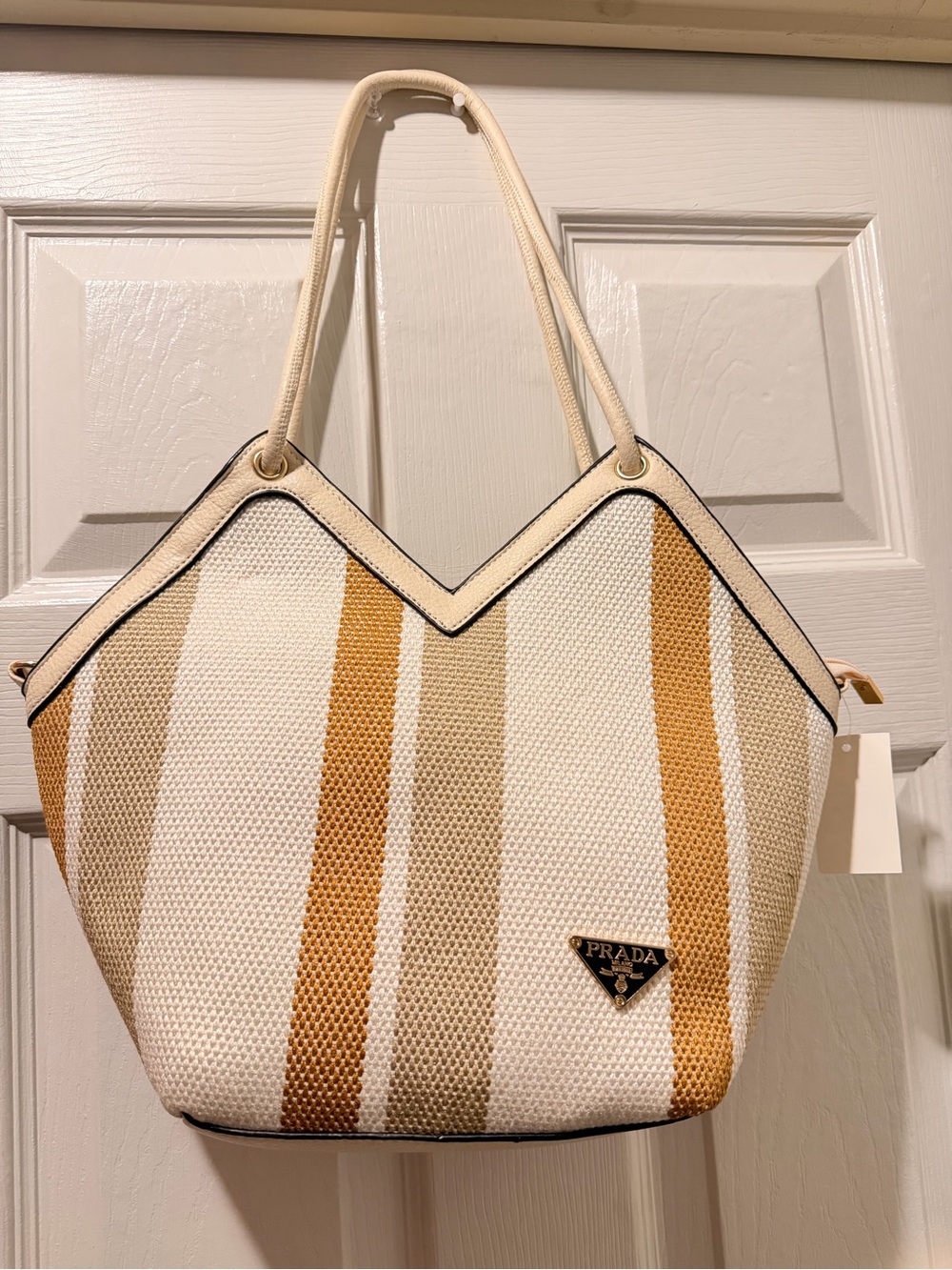 Cream, Tan & Mustard Striped Tote